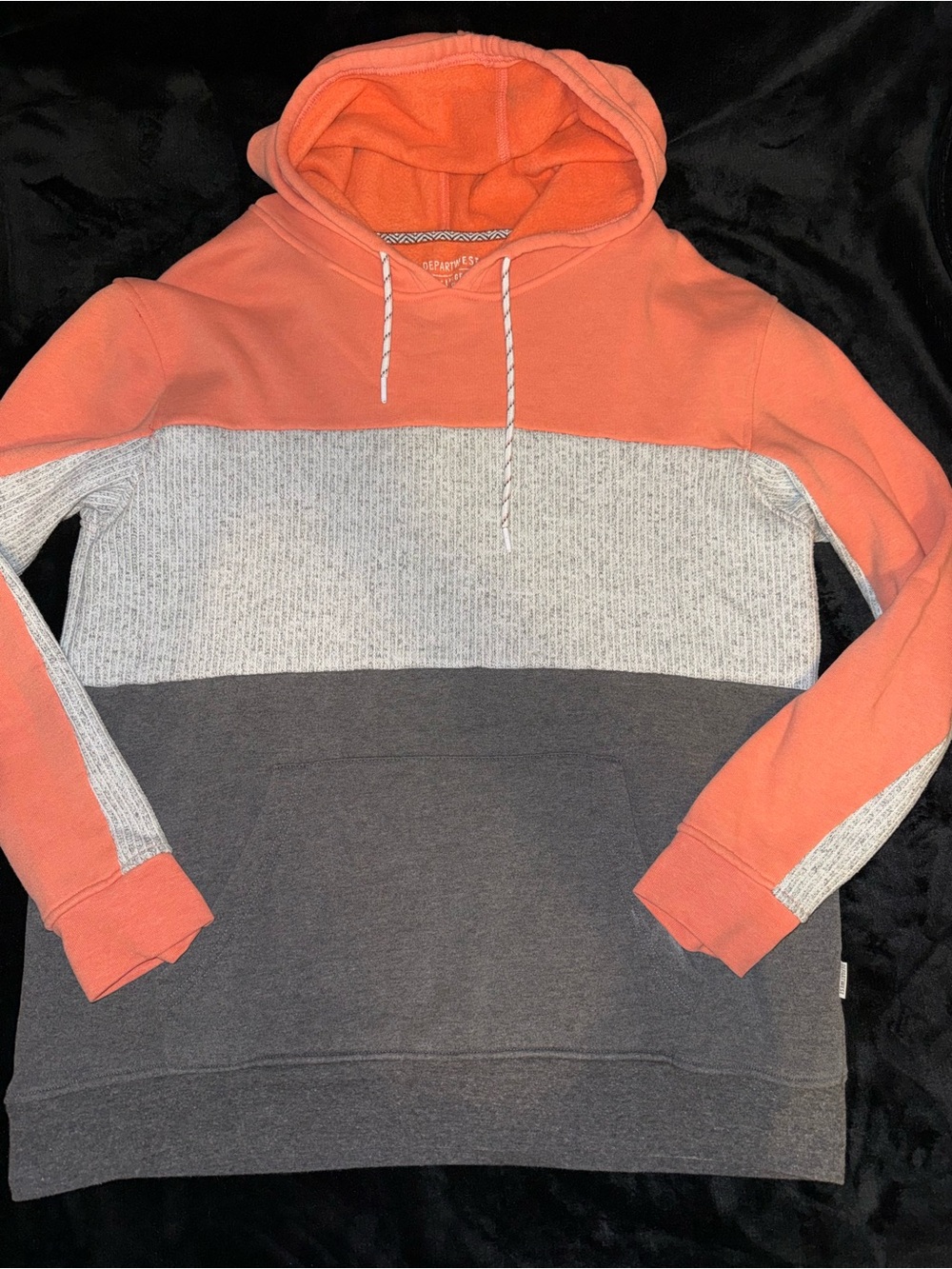Colorblock Hooded Sweatshirt - Coral, Light Gray & Charcoal